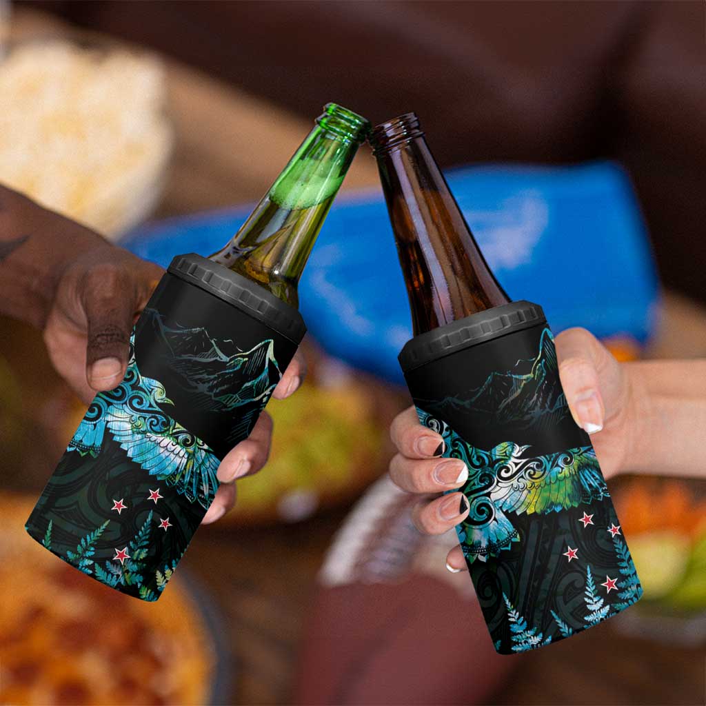 New Zealand Kea Bird 4 in 1 Can Cooler Tumbler Maori Tattoo and Silver Fern Paua Shell Style LT03 - Polynesian Pride