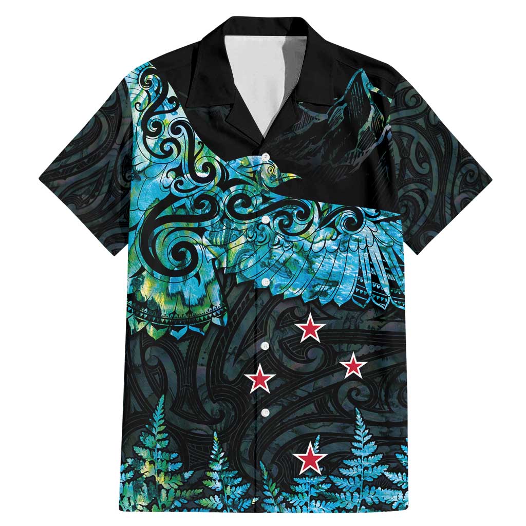 New Zealand Kea Bird Family Matching Mermaid Dress and Hawaiian Shirt Maori Tattoo and Silver Fern Paua Shell Style LT03 Dad's Shirt - Short Sleeve Black - Polynesian Pride