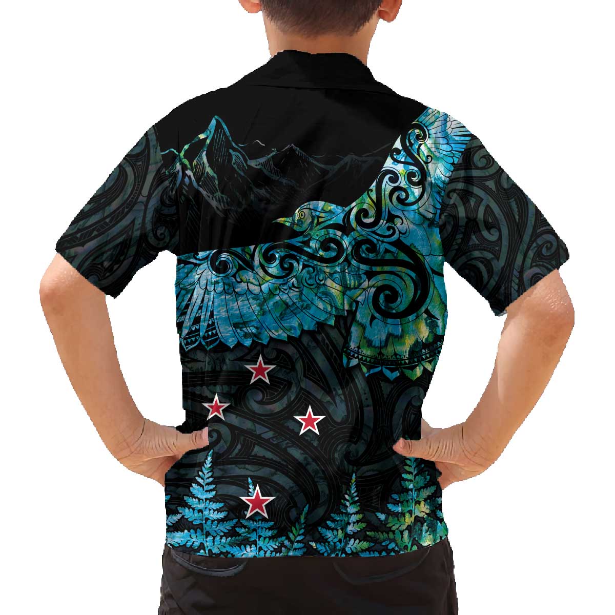 New Zealand Kea Bird Family Matching Off Shoulder Short Dress and Hawaiian Shirt Maori Tattoo and Silver Fern Paua Shell Style LT03 - Polynesian Pride