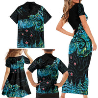 New Zealand Kea Bird Family Matching Short Sleeve Bodycon Dress and Hawaiian Shirt Maori Tattoo and Silver Fern Paua Shell Style LT03 - Polynesian Pride