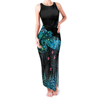 New Zealand Kea Bird Family Matching Tank Maxi Dress and Hawaiian Shirt Maori Tattoo and Silver Fern Paua Shell Style LT03 Mom's Dress Black - Polynesian Pride