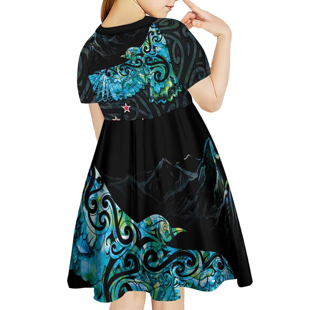 New Zealand Kea Bird Kid Short Sleeve Dress Maori Tattoo and Silver Fern Paua Shell Style LT03 - Polynesian Pride
