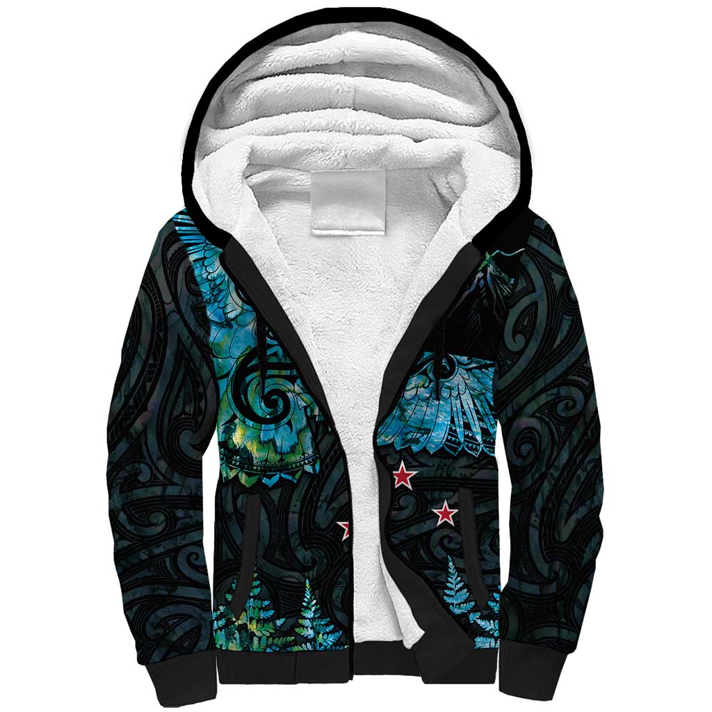 New Zealand Kea Bird Sherpa Hoodie Maori Tattoo and Silver Fern Paua Shell Style LT03 Unisex Black - Polynesian Pride