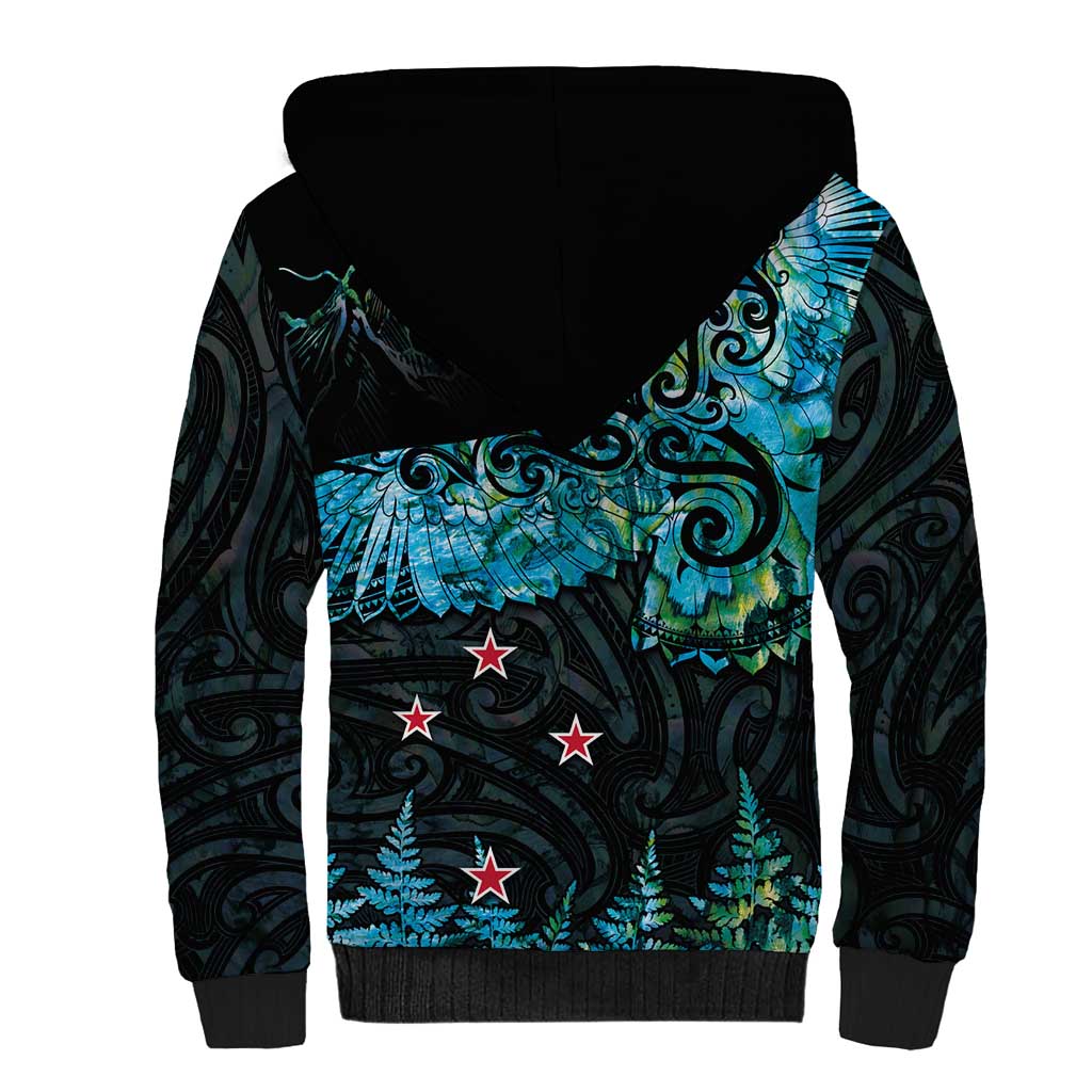 New Zealand Kea Bird Sherpa Hoodie Maori Tattoo and Silver Fern Paua Shell Style LT03 - Polynesian Pride