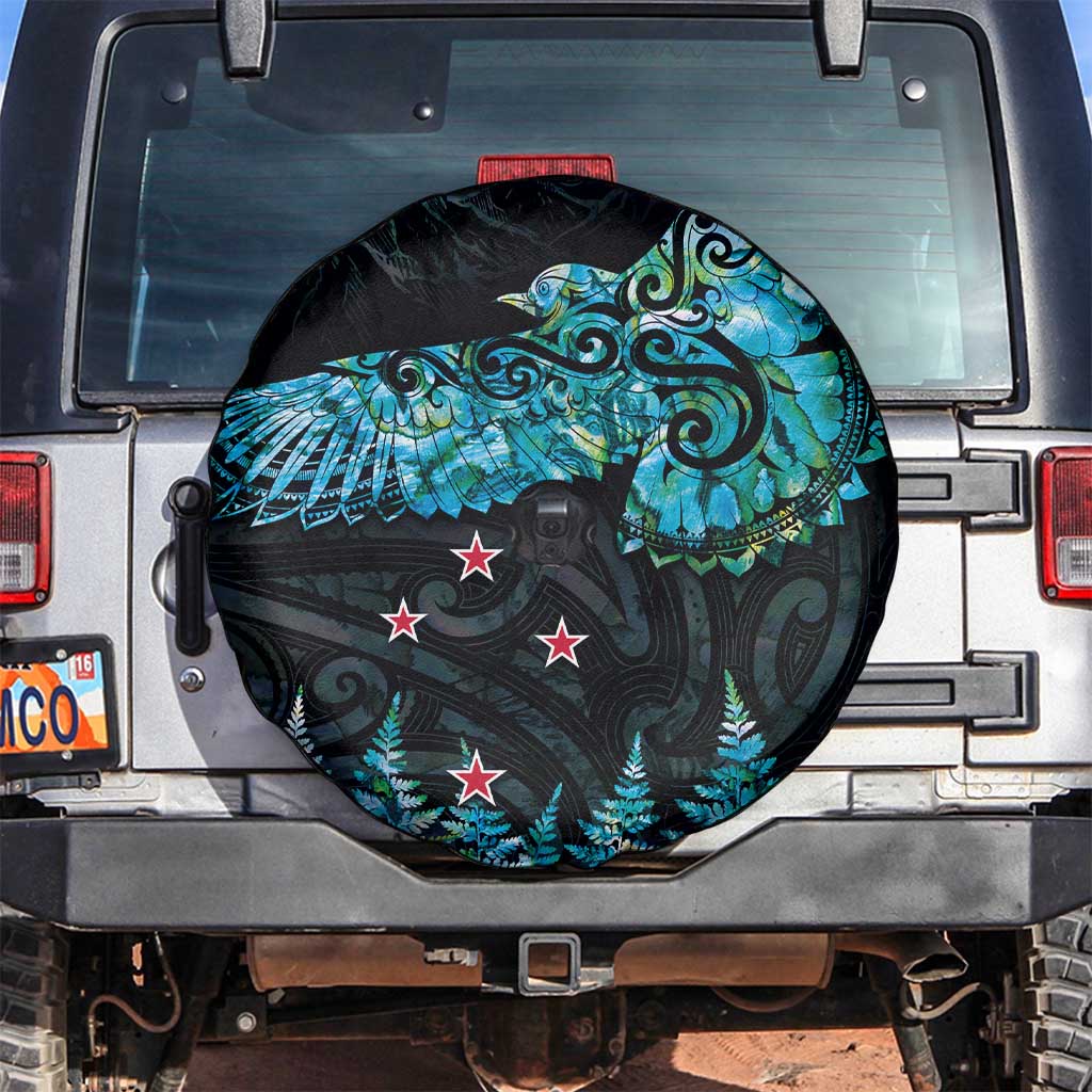 New Zealand Kea Bird Spare Tire Cover Maori Tattoo and Silver Fern Paua Shell Style LT03 Black - Polynesian Pride