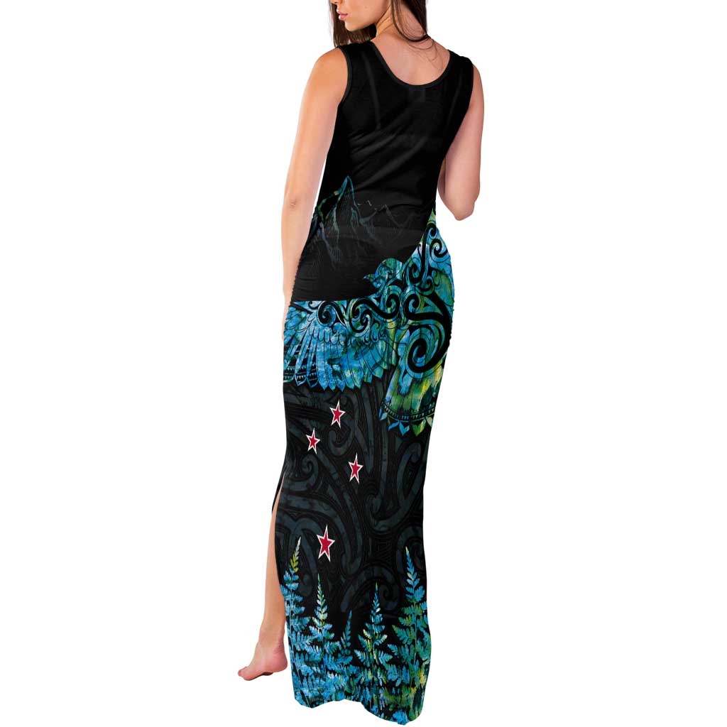 New Zealand Kea Bird Tank Maxi Dress Maori Tattoo and Silver Fern Paua Shell Style LT03 - Polynesian Pride