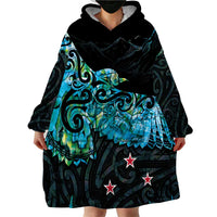 New Zealand Kea Bird Wearable Blanket Hoodie Maori Tattoo and Silver Fern Paua Shell Style LT03 - Polynesian Pride