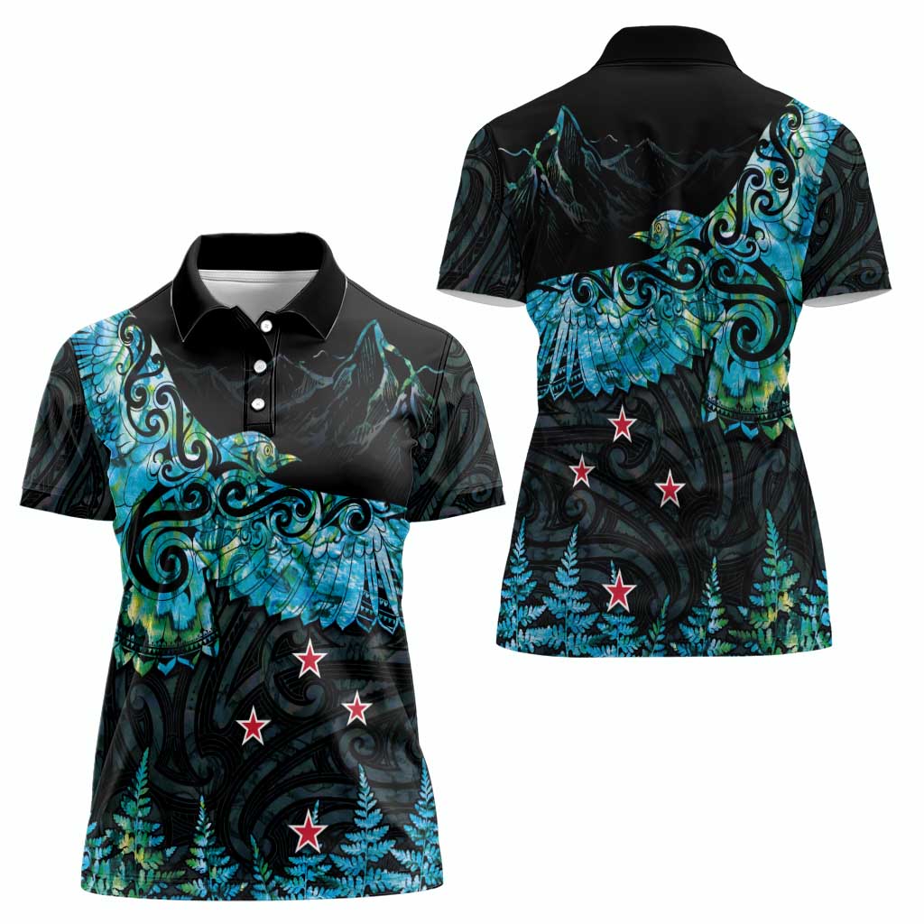 New Zealand Kea Bird Women Polo Shirt Maori Tattoo and Silver Fern Paua Shell Style LT03 - Polynesian Pride