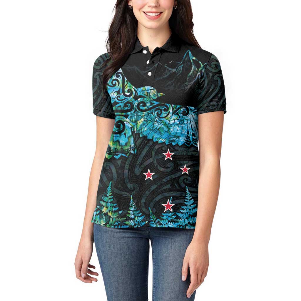 New Zealand Kea Bird Women Polo Shirt Maori Tattoo and Silver Fern Paua Shell Style LT03 - Polynesian Pride