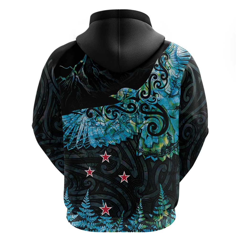 New Zealand Kea Bird Zip Hoodie Maori Tattoo and Silver Fern Paua Shell Style
