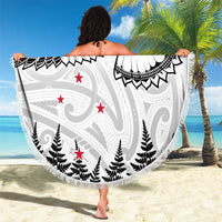 New Zealand Kea Bird Beach Blanket Maori Tattoo and Silver Fern White Color