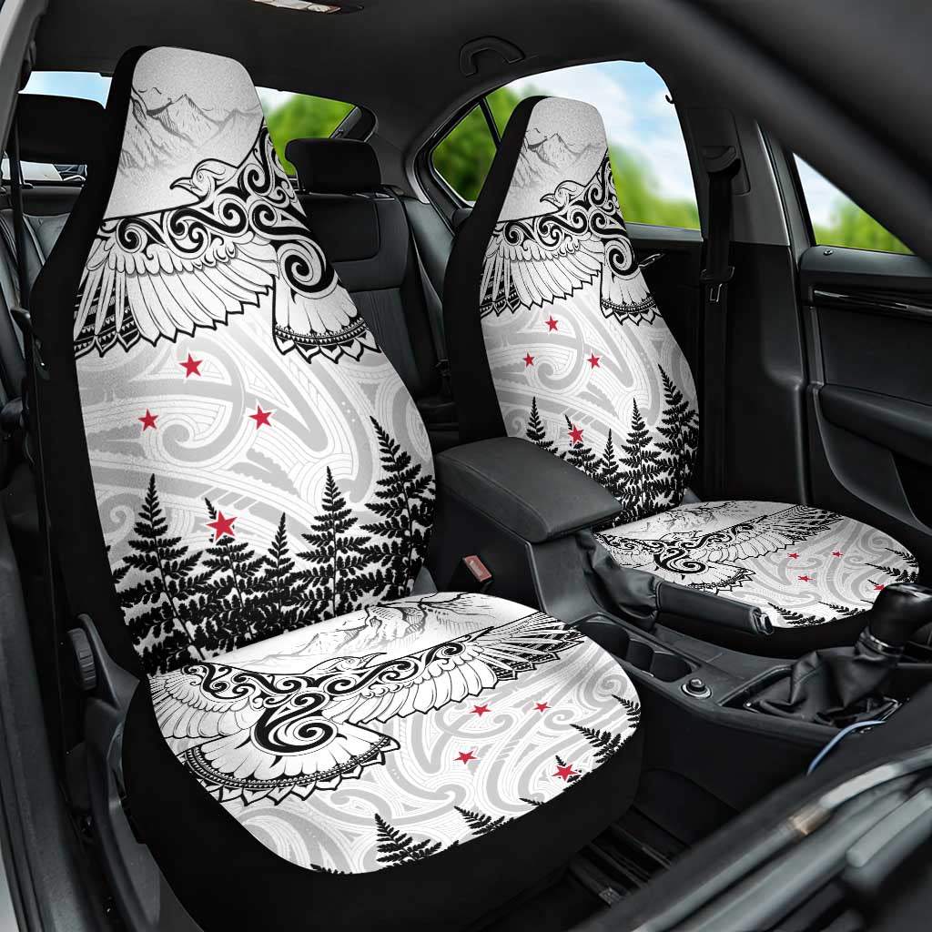 New Zealand Kea Bird Car Seat Cover Maori Tattoo and Silver Fern White Color LT03 One Size White - Polynesian Pride