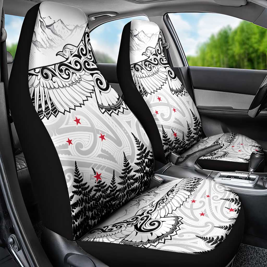 New Zealand Kea Bird Car Seat Cover Maori Tattoo and Silver Fern White Color LT03 - Polynesian Pride
