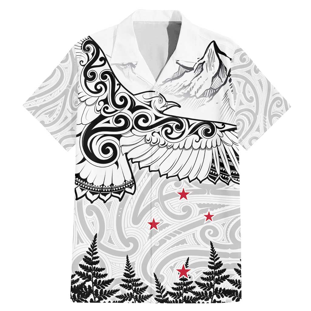New Zealand Kea Bird Family Matching Mermaid Dress and Hawaiian Shirt Maori Tattoo and Silver Fern White Color LT03 Dad's Shirt - Short Sleeve White - Polynesian Pride