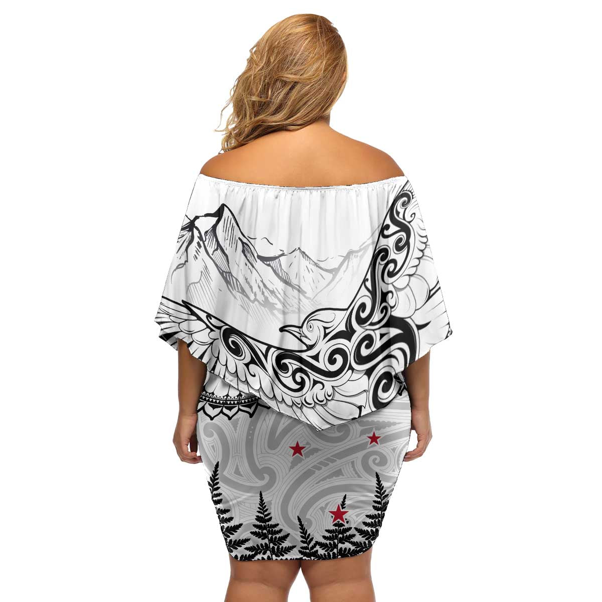 New Zealand Kea Bird Family Matching Off Shoulder Short Dress and Hawaiian Shirt Maori Tattoo and Silver Fern White Color LT03 - Polynesian Pride