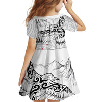 New Zealand Kea Bird Family Matching Puletasi and Hawaiian Shirt Maori Tattoo and Silver Fern White Color LT03 - Polynesian Pride