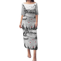 New Zealand Kea Bird Family Matching Puletasi and Hawaiian Shirt Maori Tattoo and Silver Fern White Color LT03 Mom's Dress White - Polynesian Pride