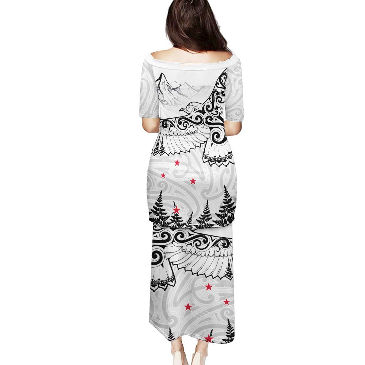 New Zealand Kea Bird Family Matching Puletasi and Hawaiian Shirt Maori Tattoo and Silver Fern White Color LT03 - Polynesian Pride