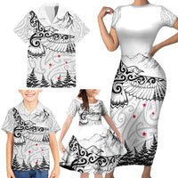 New Zealand Kea Bird Family Matching Short Sleeve Bodycon Dress and Hawaiian Shirt Maori Tattoo and Silver Fern White Color LT03 - Polynesian Pride