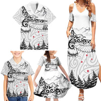 New Zealand Kea Bird Family Matching Summer Maxi Dress and Hawaiian Shirt Maori Tattoo and Silver Fern White Color LT03 - Polynesian Pride
