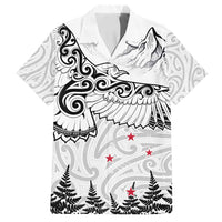 New Zealand Kea Bird Family Matching Tank Maxi Dress and Hawaiian Shirt Maori Tattoo and Silver Fern White Color LT03 Dad's Shirt - Short Sleeve White - Polynesian Pride