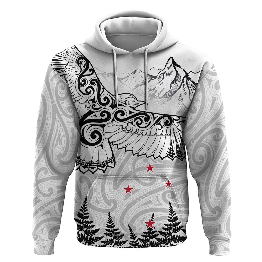 New Zealand Kea Bird Hoodie Maori Tattoo and Silver Fern White Color LT03 Pullover Hoodie White - Polynesian Pride