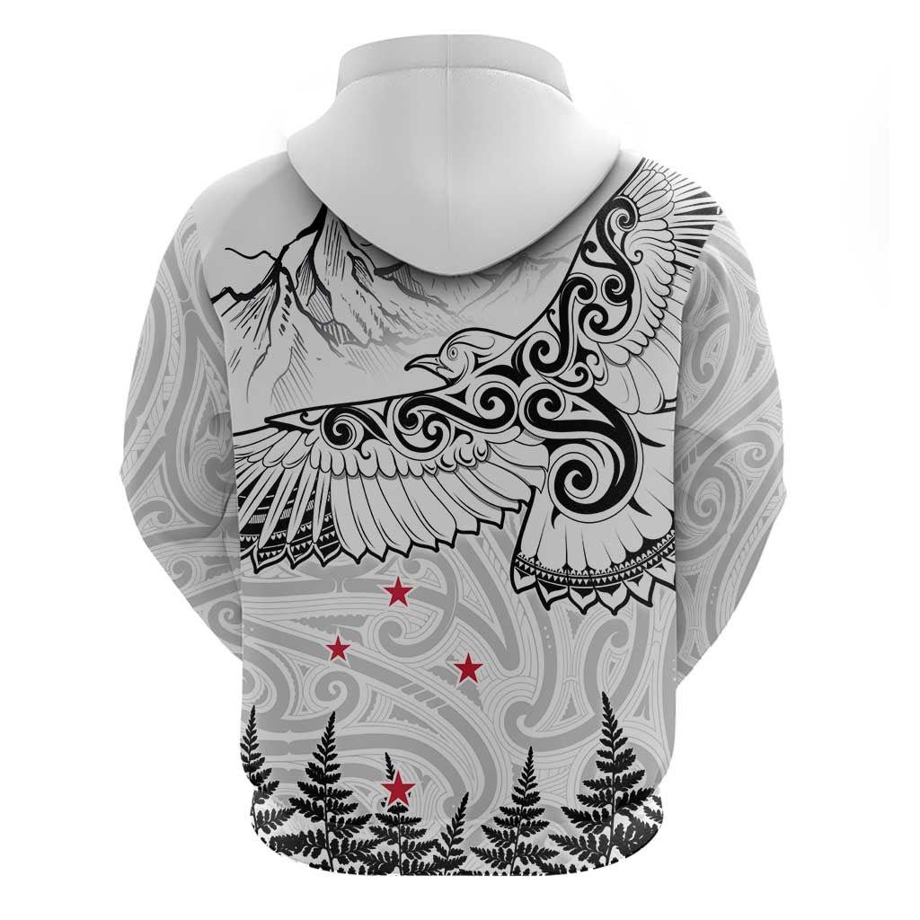 New Zealand Kea Bird Hoodie Maori Tattoo and Silver Fern White Color LT03 - Polynesian Pride