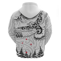 New Zealand Kea Bird Hoodie Maori Tattoo and Silver Fern White Color LT03 - Polynesian Pride