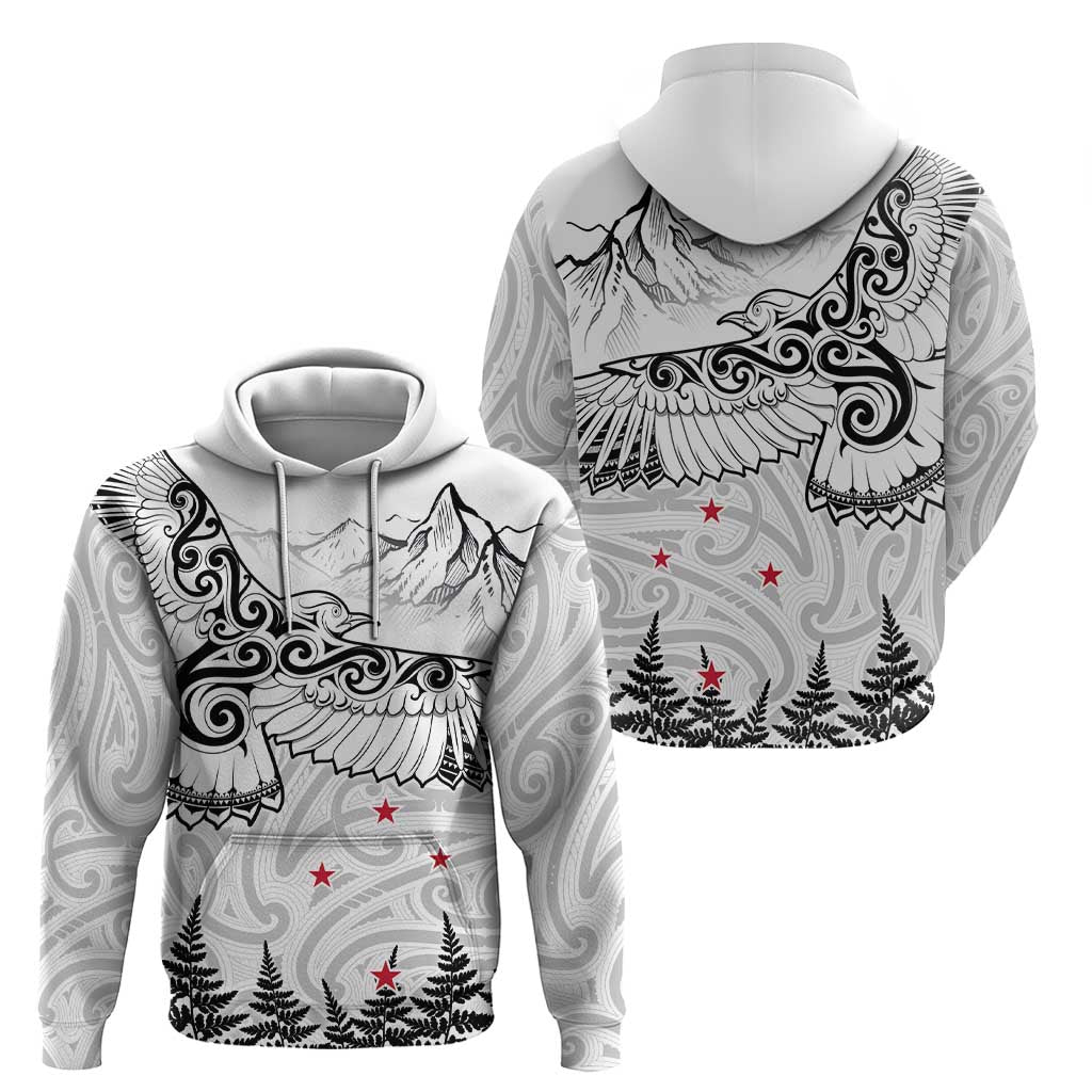New Zealand Kea Bird Hoodie Maori Tattoo and Silver Fern White Color LT03 - Polynesian Pride