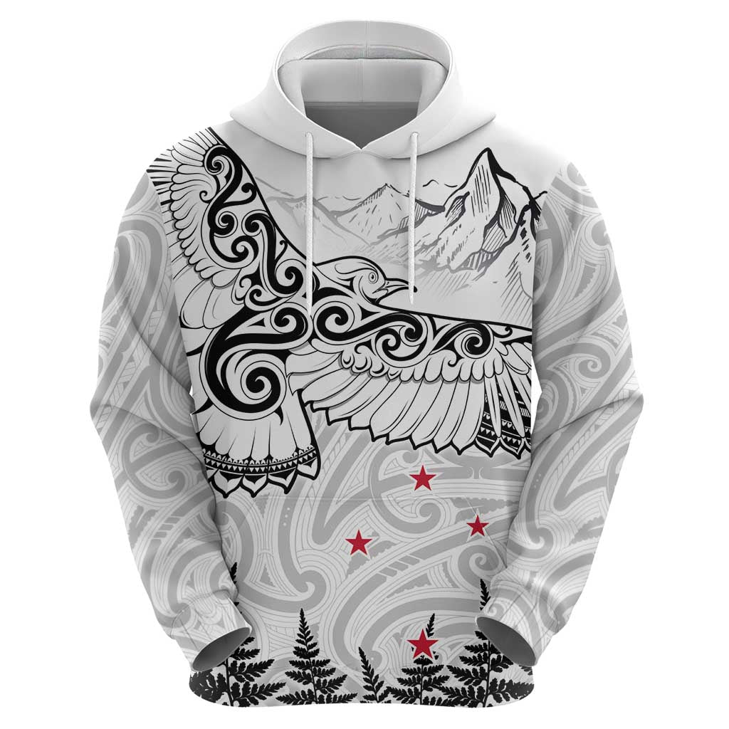New Zealand Kea Bird Hoodie Maori Tattoo and Silver Fern White Color LT03 - Polynesian Pride