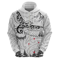 New Zealand Kea Bird Hoodie Maori Tattoo and Silver Fern White Color LT03 - Polynesian Pride