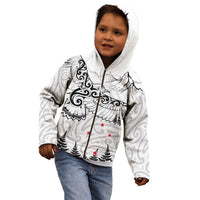 New Zealand Kea Bird Kid Hoodie Maori Tattoo and Silver Fern White Color LT03 - Polynesian Pride