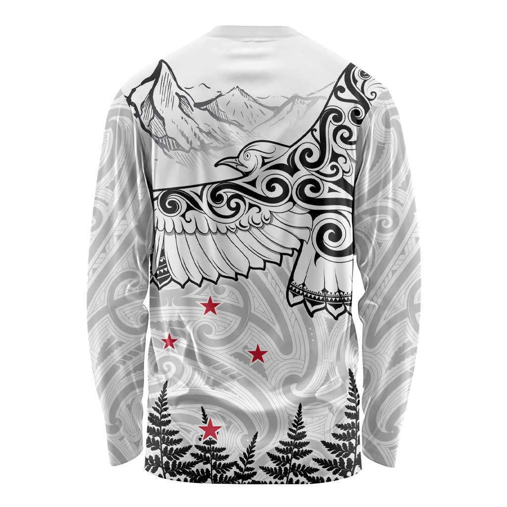 New Zealand Kea Bird Long Sleeve Shirt Maori Tattoo and Silver Fern White Color LT03 - Polynesian Pride