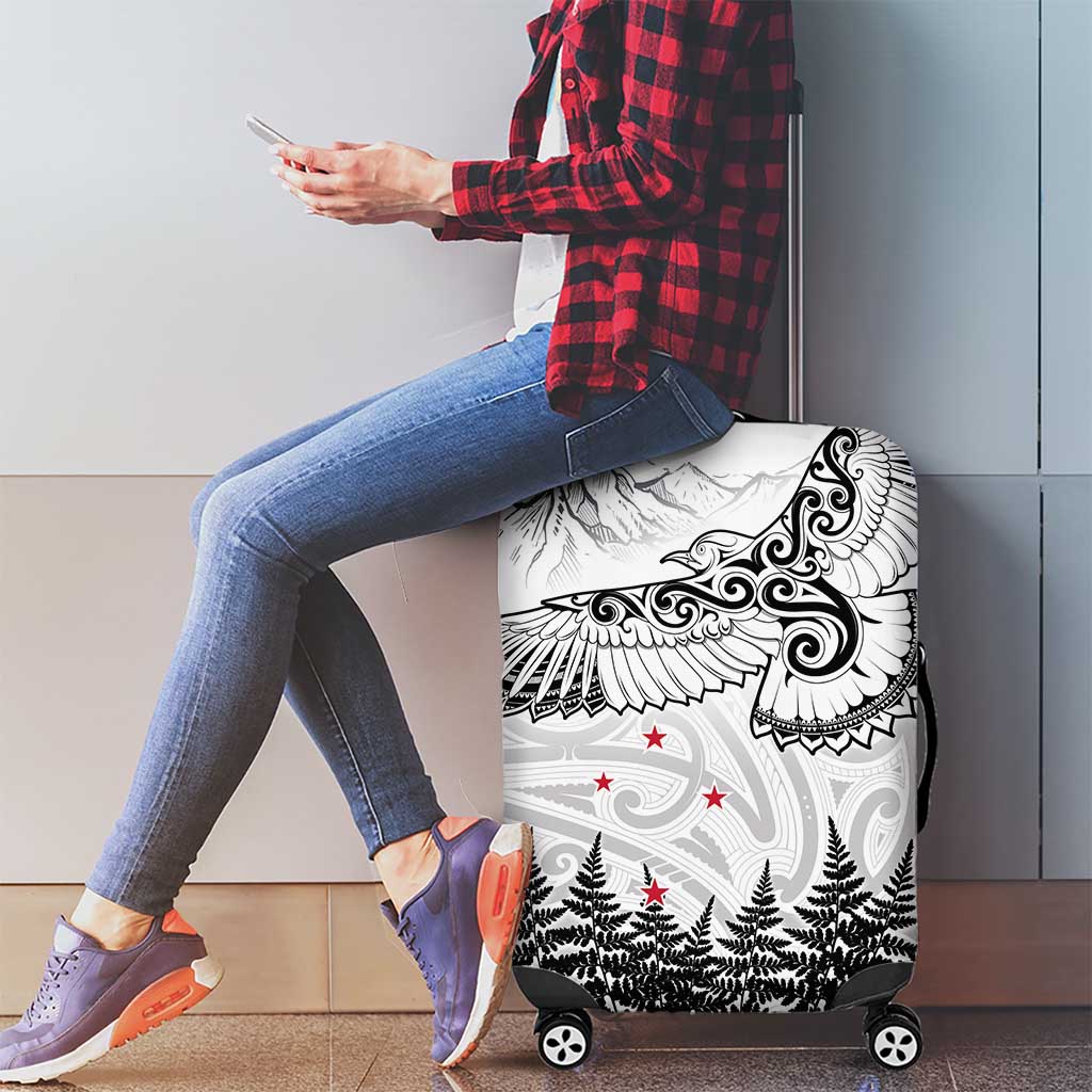 New Zealand Kea Bird Luggage Cover Maori Tattoo and Silver Fern White Color LT03 - Polynesian Pride