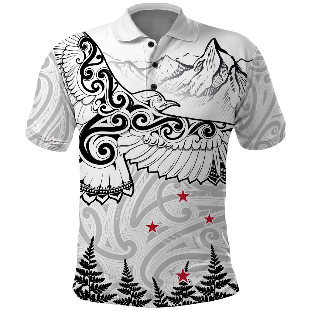New Zealand Kea Bird Polo Shirt Maori Tattoo and Silver Fern White Color LT03 White - Polynesian Pride