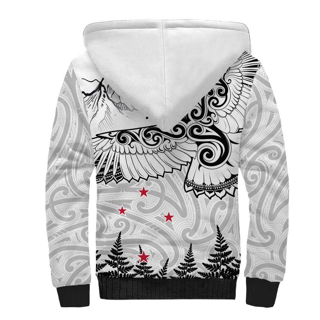 New Zealand Kea Bird Sherpa Hoodie Maori Tattoo and Silver Fern White Color LT03 - Polynesian Pride