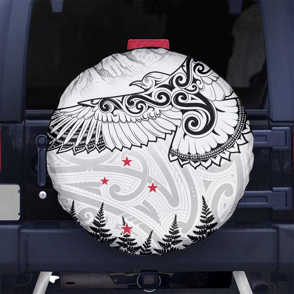 New Zealand Kea Bird Spare Tire Cover Maori Tattoo and Silver Fern White Color LT03 - Polynesian Pride