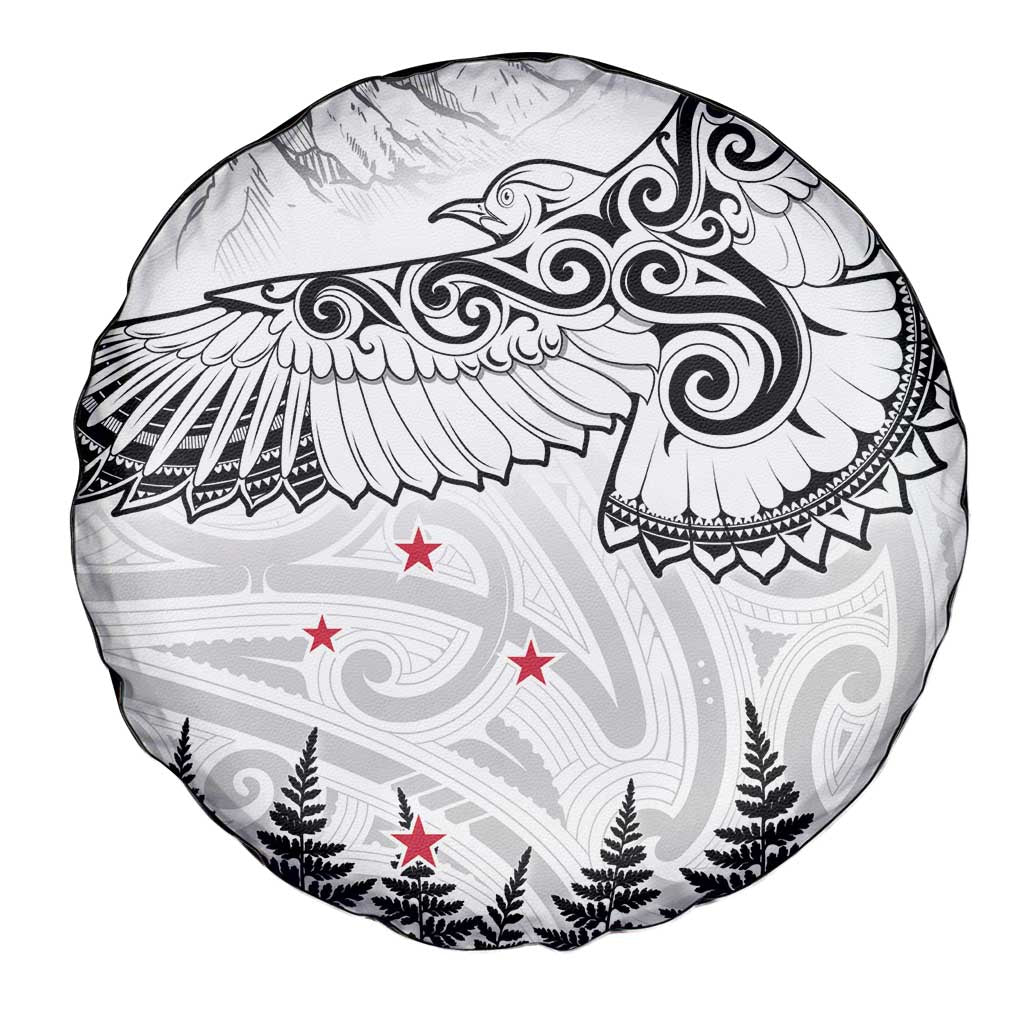 New Zealand Kea Bird Spare Tire Cover Maori Tattoo and Silver Fern White Color LT03 - Polynesian Pride