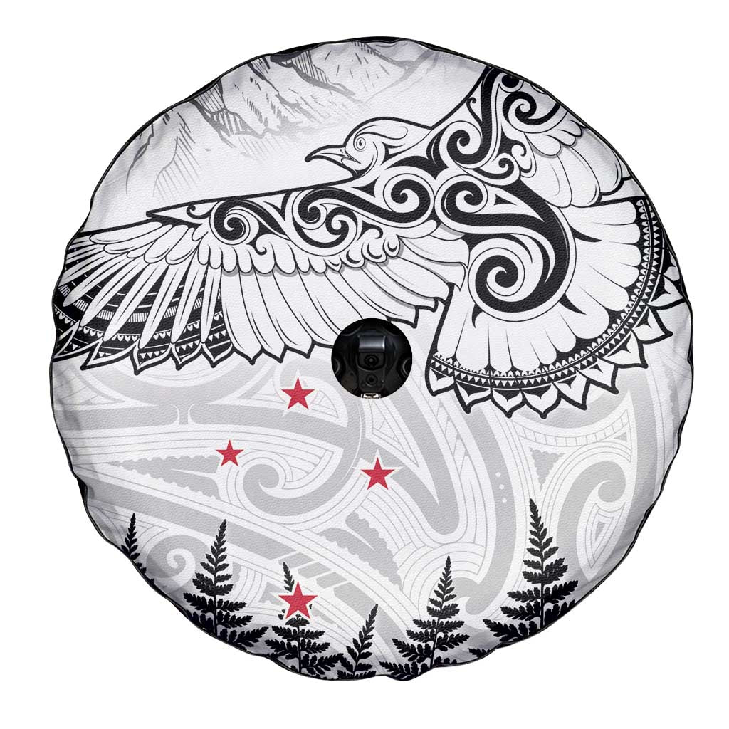 New Zealand Kea Bird Spare Tire Cover Maori Tattoo and Silver Fern White Color LT03 - Polynesian Pride