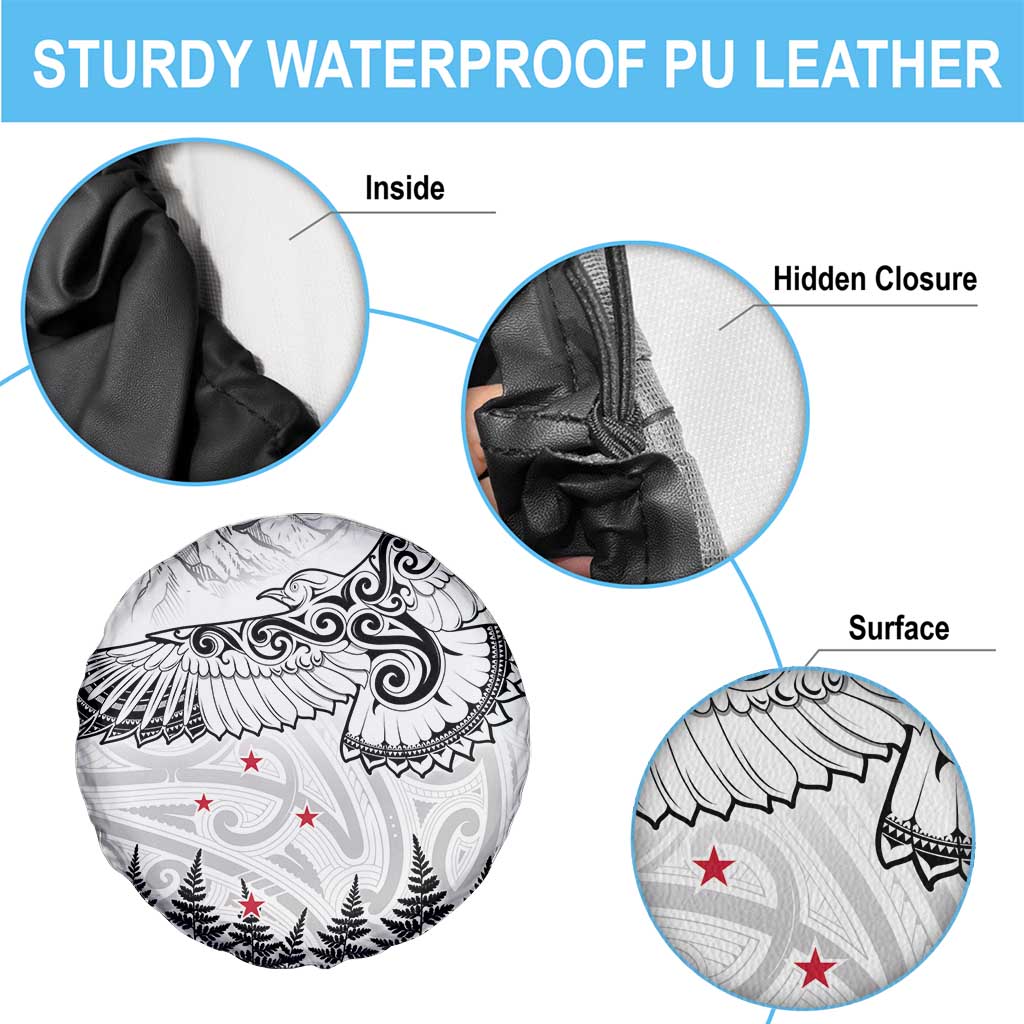 New Zealand Kea Bird Spare Tire Cover Maori Tattoo and Silver Fern White Color LT03 - Polynesian Pride
