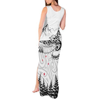 New Zealand Kea Bird Tank Maxi Dress Maori Tattoo and Silver Fern White Color LT03 - Polynesian Pride