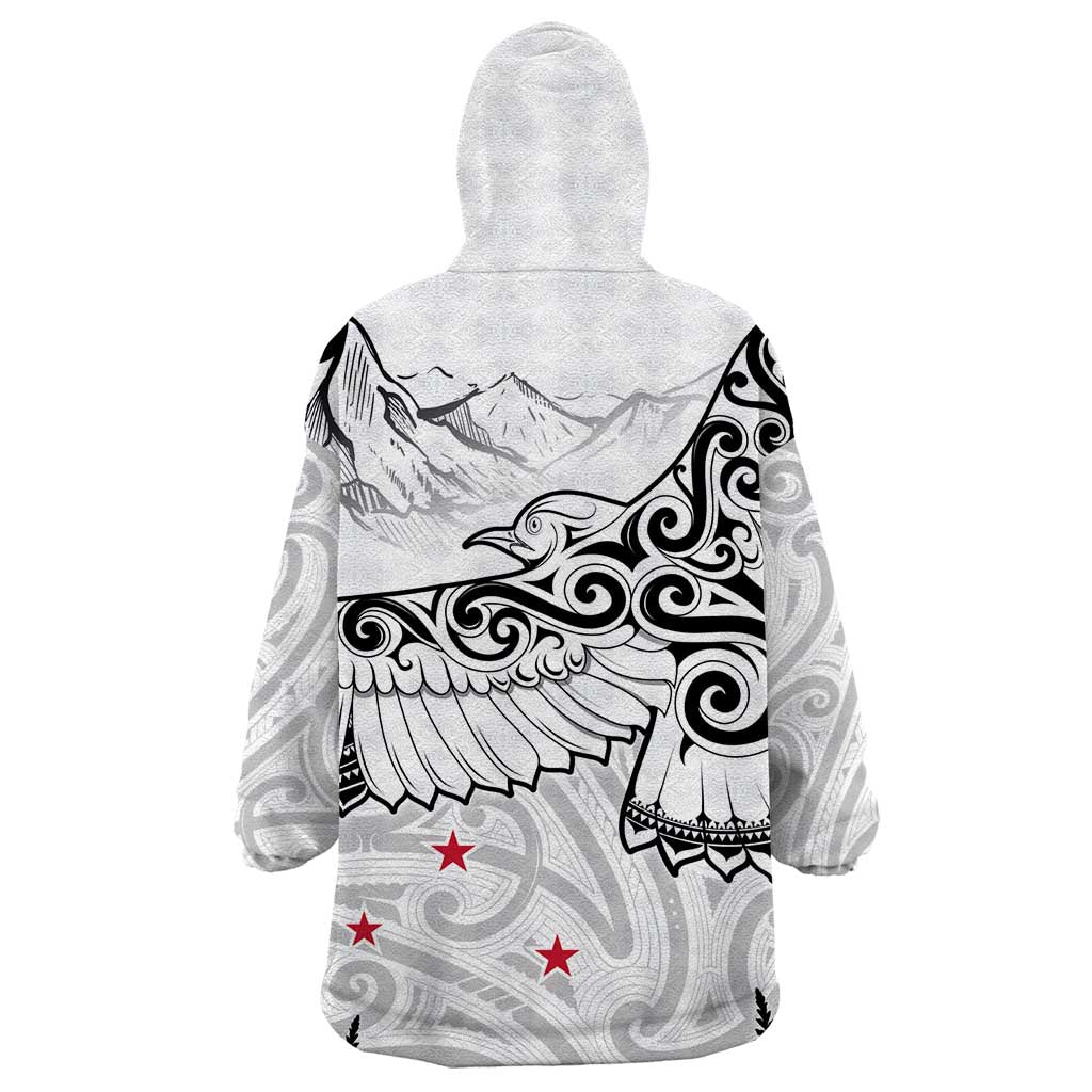New Zealand Kea Bird Wearable Blanket Hoodie Maori Tattoo and Silver Fern White Color LT03 - Polynesian Pride