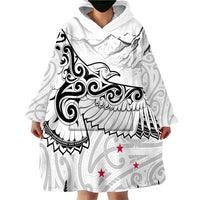 New Zealand Kea Bird Wearable Blanket Hoodie Maori Tattoo and Silver Fern White Color LT03 - Polynesian Pride