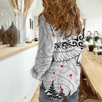 New Zealand Kea Bird Women Casual Shirt Maori Tattoo and Silver Fern White Color LT03 - Polynesian Pride