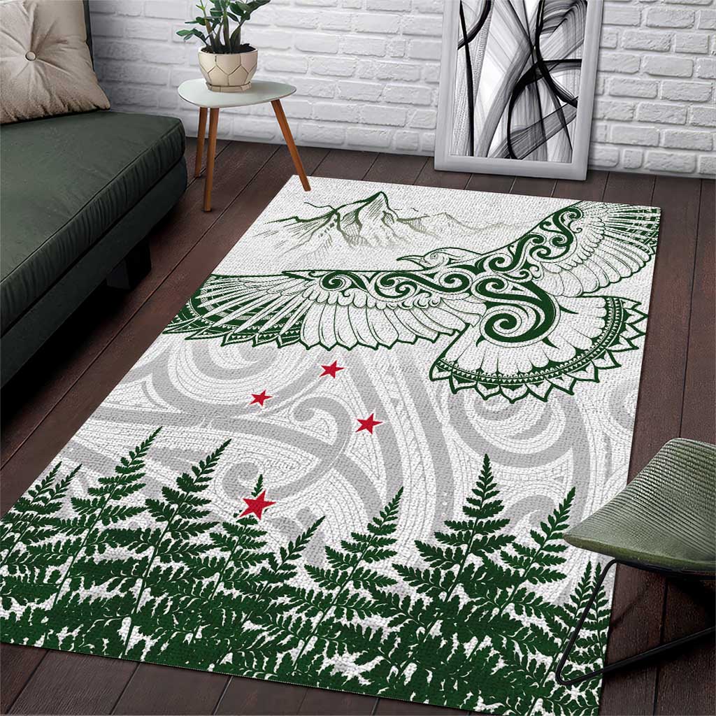 New Zealand Kea Bird Area Rug Maori Tattoo and Silver Fern Green Color LT03 White - Polynesian Pride