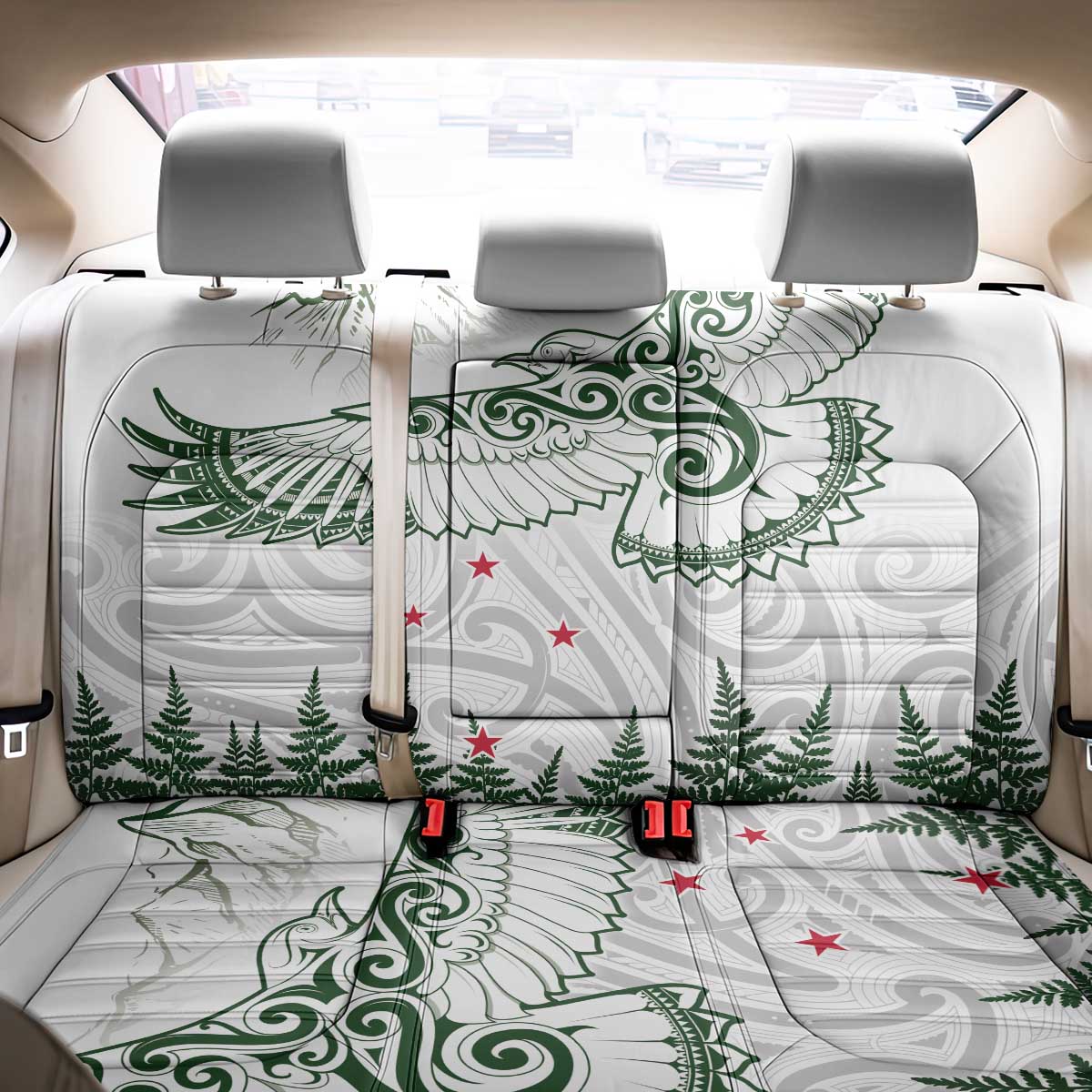 New Zealand Kea Bird Back Car Seat Cover Maori Tattoo and Silver Fern Green Color LT03 - Polynesian Pride