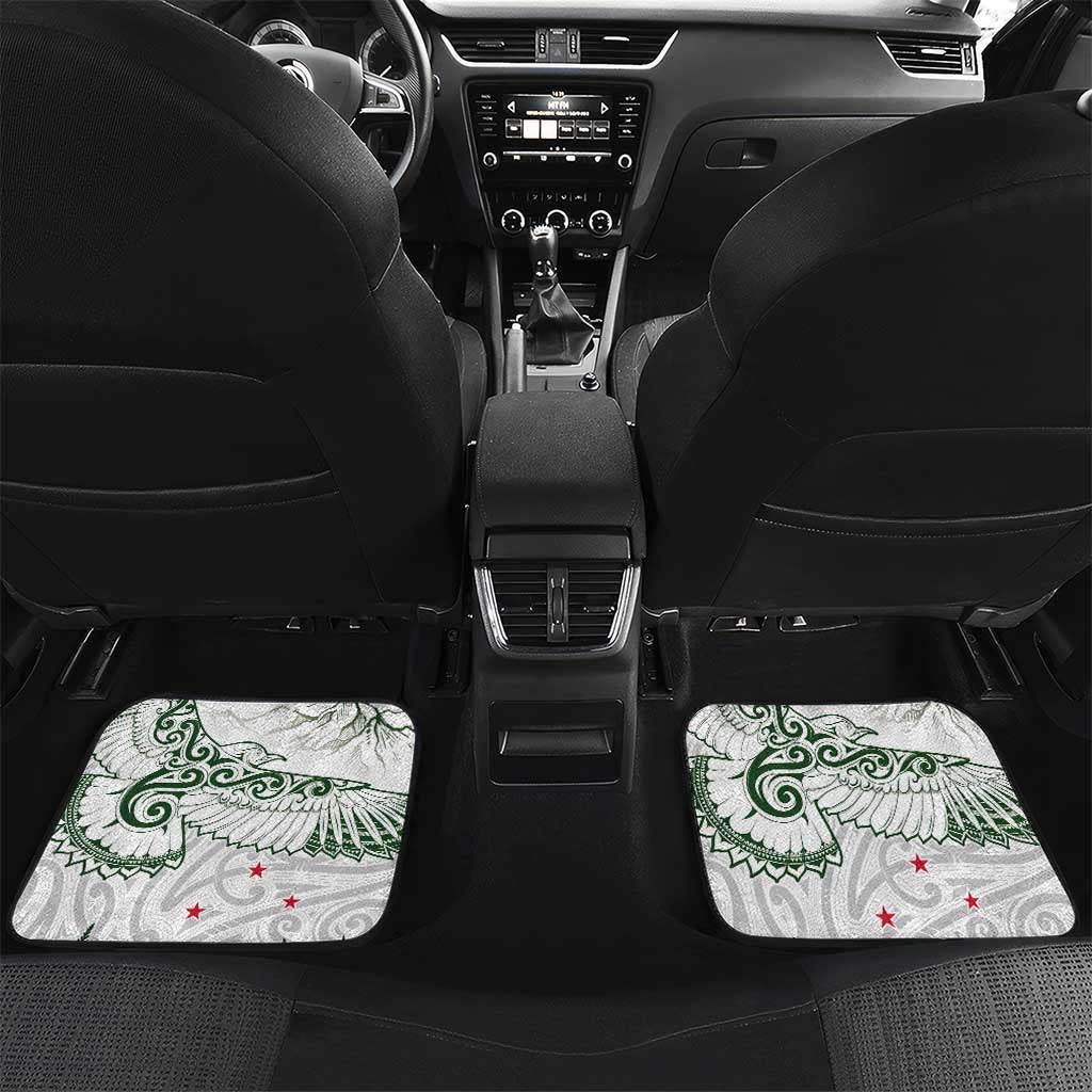 New Zealand Kea Bird Car Mats Maori Tattoo and Silver Fern Green Color LT03 Set 2pcs - Back White - Polynesian Pride