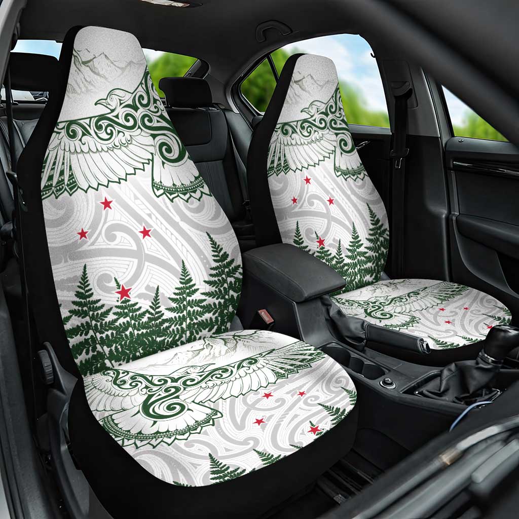 New Zealand Kea Bird Car Seat Cover Maori Tattoo and Silver Fern Green Color LT03 One Size White - Polynesian Pride