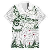 New Zealand Kea Bird Family Matching Off The Shoulder Long Sleeve Dress and Hawaiian Shirt Maori Tattoo and Silver Fern Green Color LT03 Dad's Shirt - Short Sleeve White - Polynesian Pride