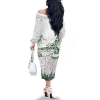 New Zealand Kea Bird Family Matching Off The Shoulder Long Sleeve Dress and Hawaiian Shirt Maori Tattoo and Silver Fern Green Color LT03 - Polynesian Pride